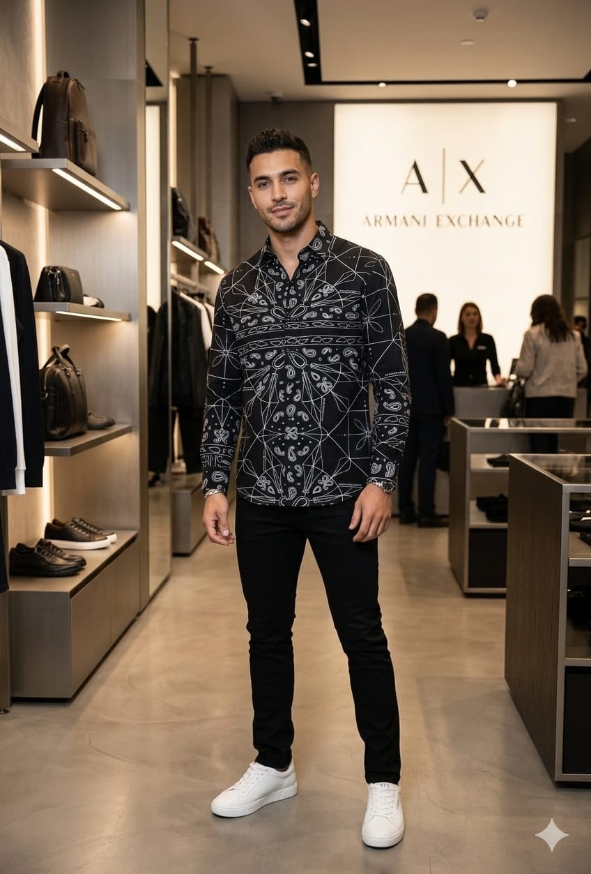 5. Armani black paisley print Japanese fabric regular fit men's shirt
