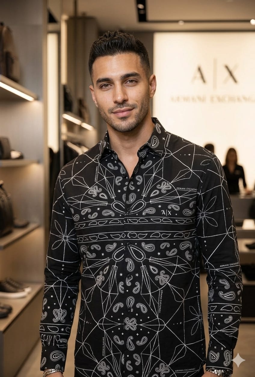 Black Armani designer paisley printed luxury men's shirt