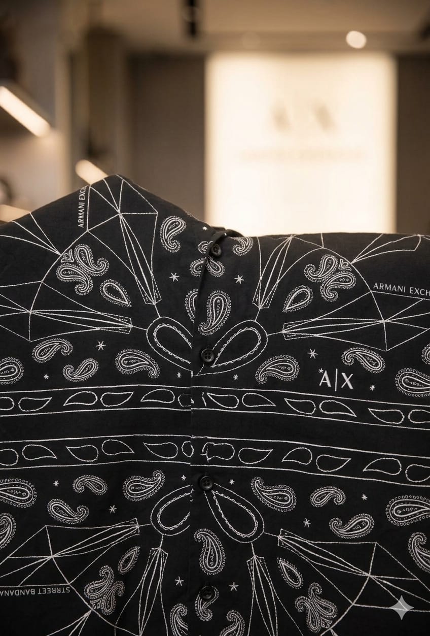 Premium black Armani printed shirt with paisley design