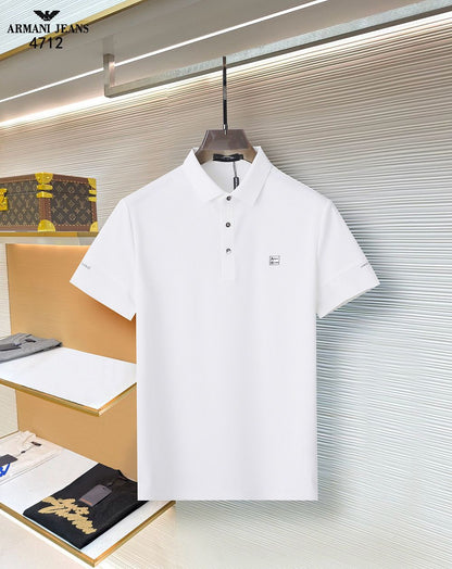 Armani white regular fit stitchless polo t-shirt with premium logo
