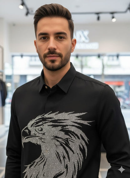 Armani Eagle black premium regular fit shirt with imported stone work
