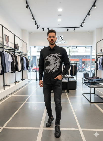 Black Armani eagle graphic luxury shirt in premium Japanese fabric
