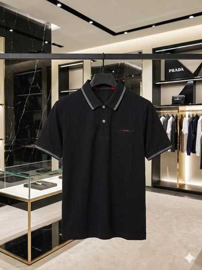 Prada black luxury stitchless polo t-shirt collection in three premium colors
