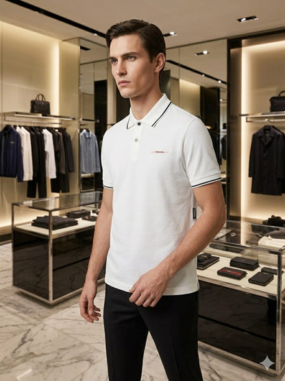 Men's Prada white regular fit polo t-shirt with embroidered logo
