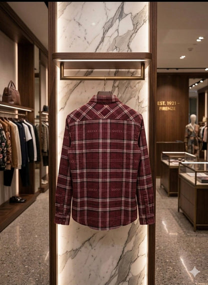 Men's Gucci red checked casual shirt made from cotton fabric
