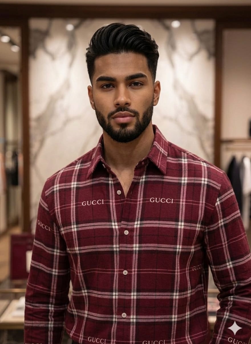 Gucci red full sleeve checked designer shirt for men

