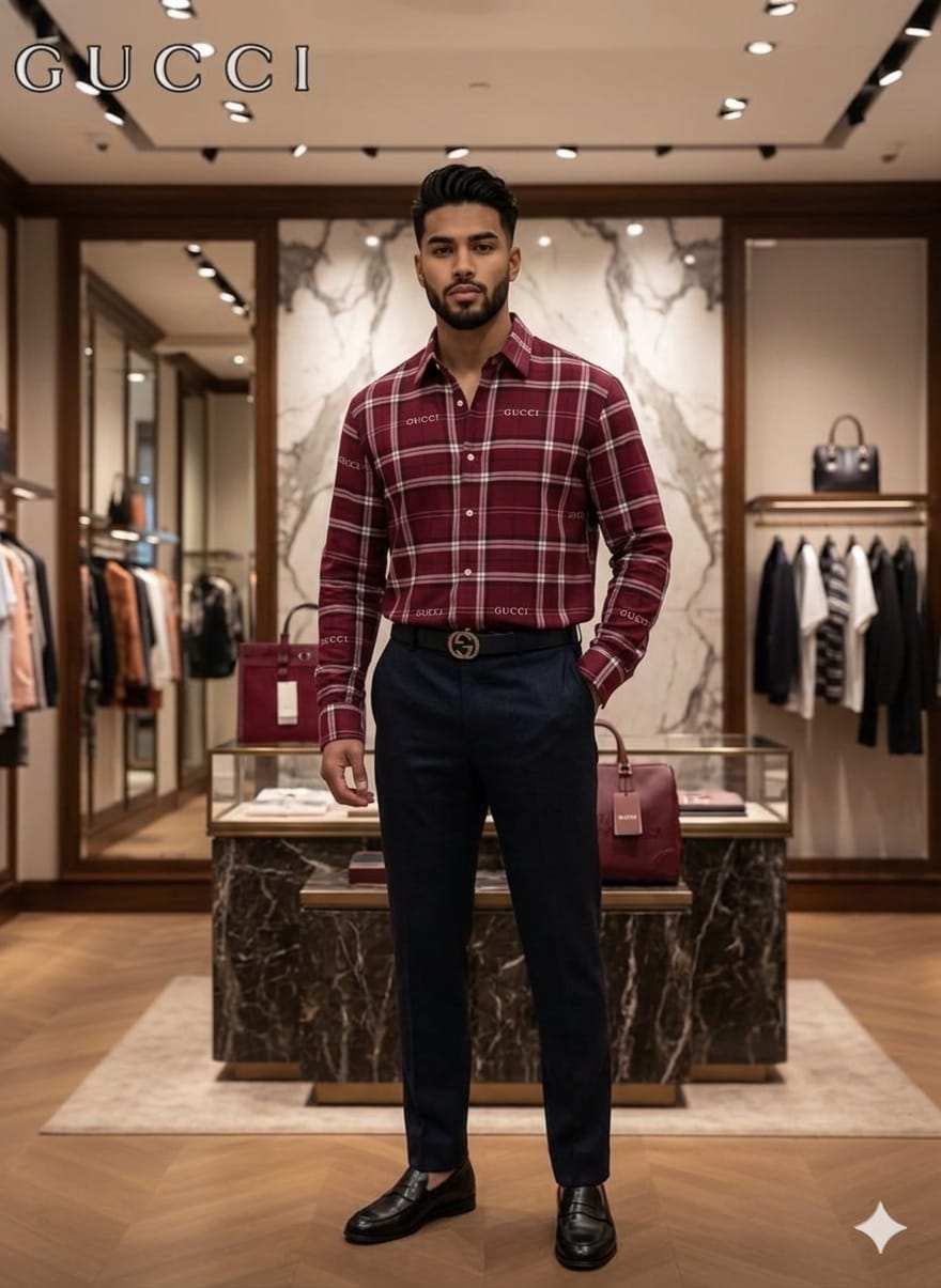 Premium Gucci red check pattern cotton shirt for office and casual wear
