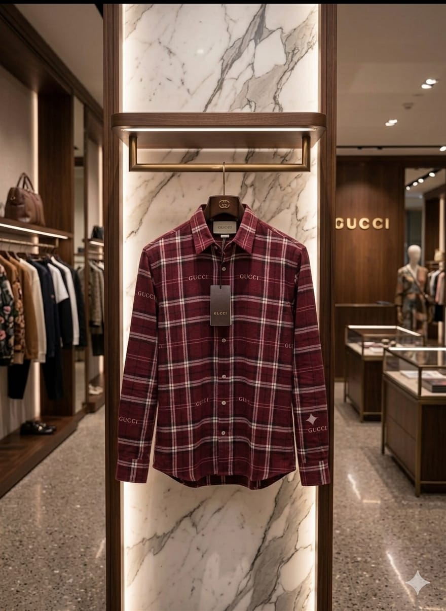 Gucci red premium checked cotton shirt for men in regular fit
v