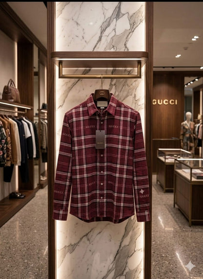 Gucci red premium checked cotton shirt for men in regular fit
v