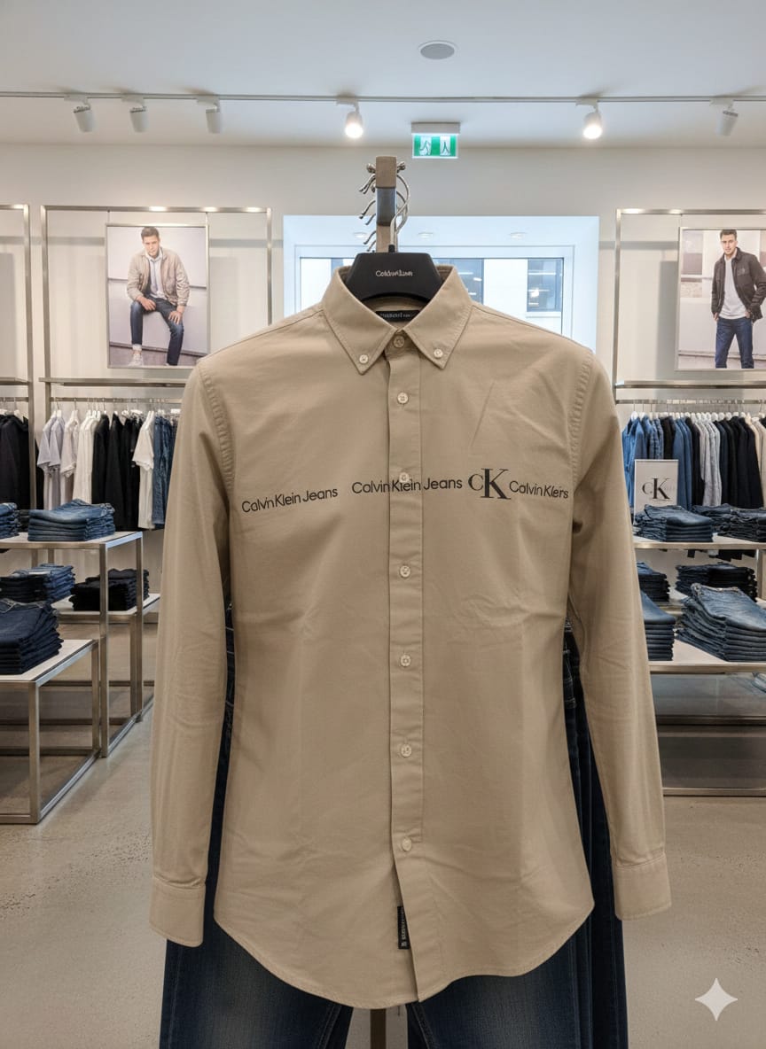 Men's Calvin Klein beige full sleeve Oxford cotton casual shirt
