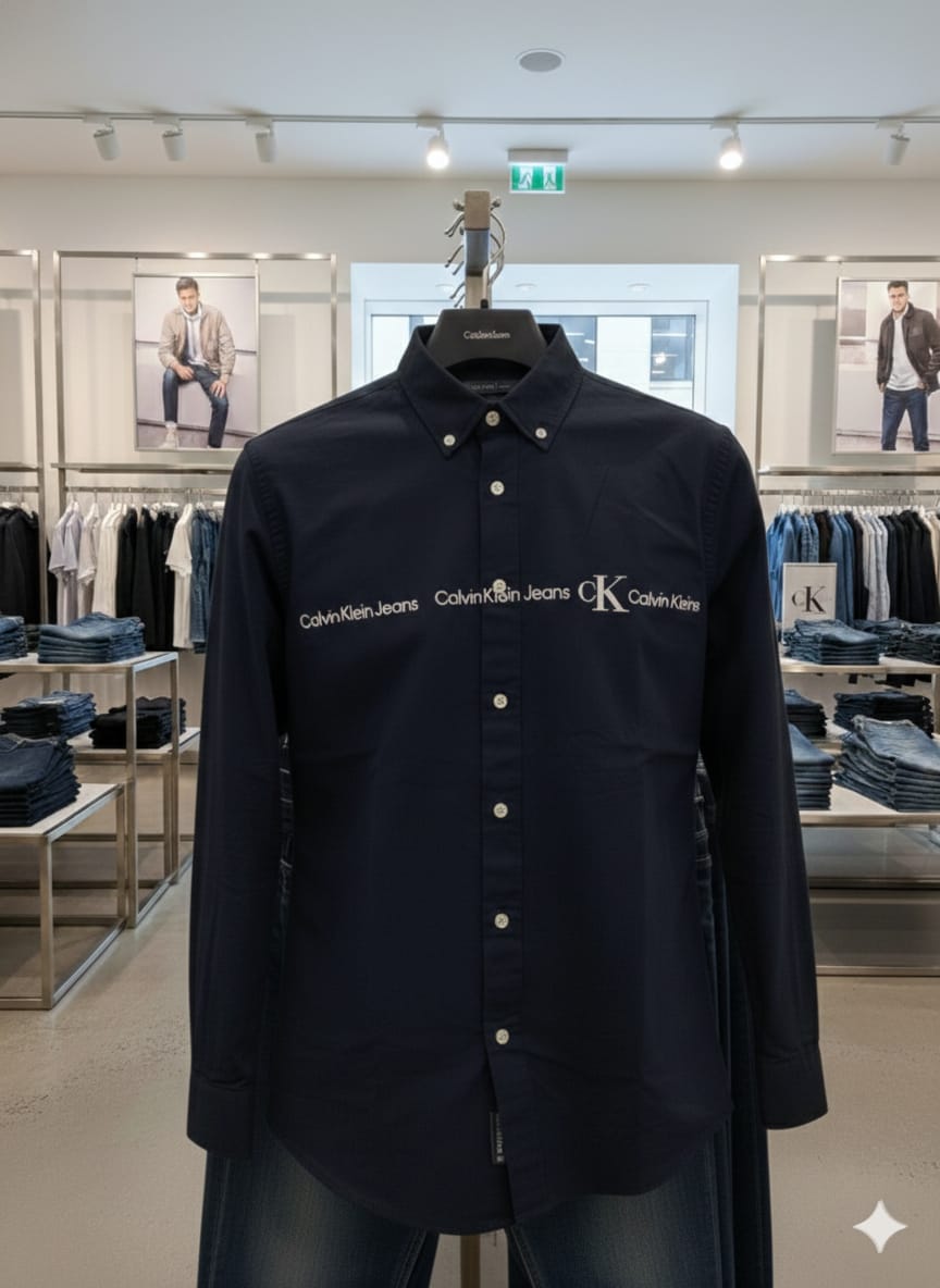 Premium Calvin Klein navy Oxford cotton shirt with regular fit
