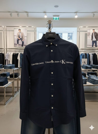 Premium Calvin Klein navy Oxford cotton shirt with regular fit
