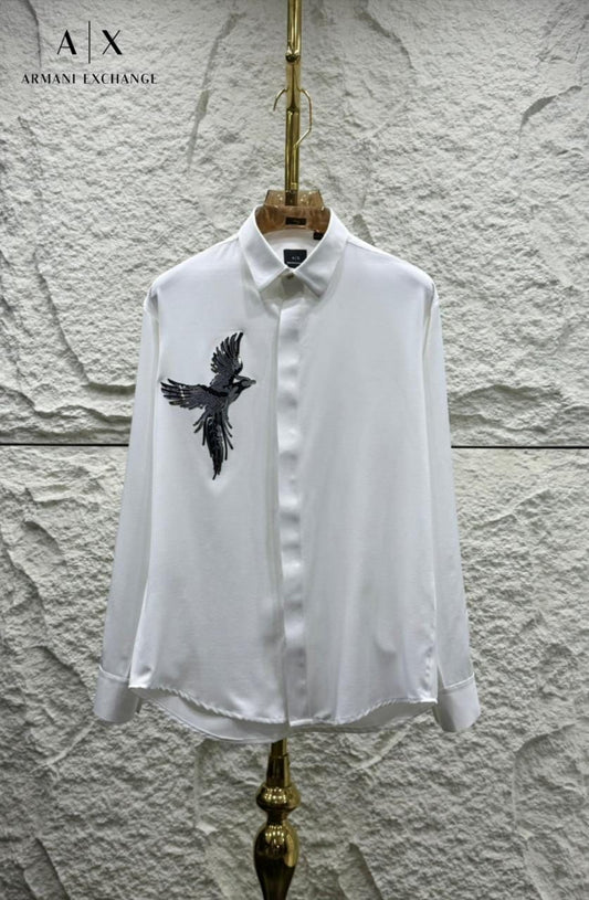 Armani Exchange white stone work Japanese fabric designer shirt for men
