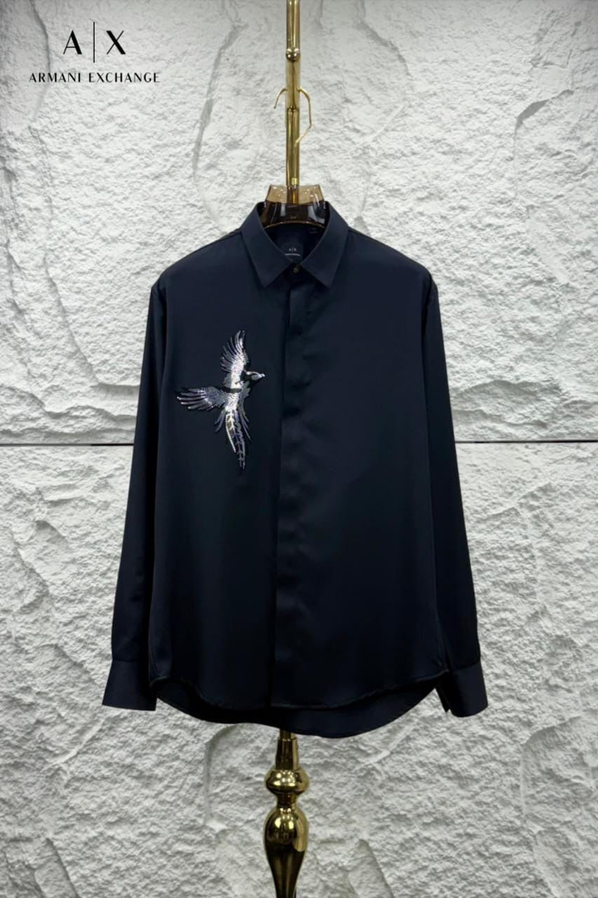 Armani Exchange navy stone work Japanese fabric designer shirt for men
