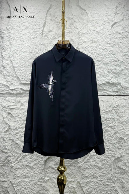 Armani Exchange navy stone work Japanese fabric designer shirt for men
