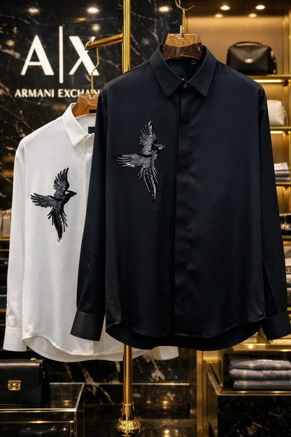 Armani Exchange luxury stone work shirt collection for men in navy and white
