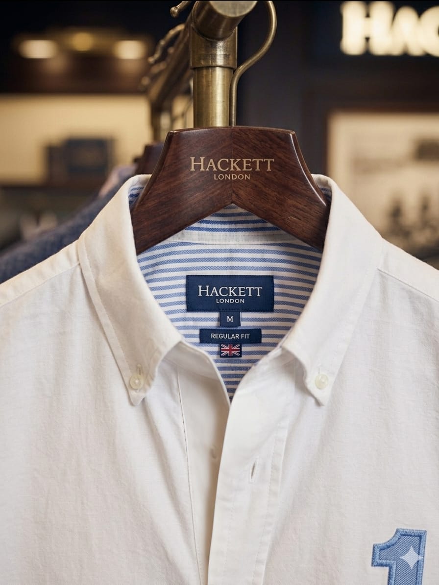 Hackett London premium white cotton shirt for office and formal wear
