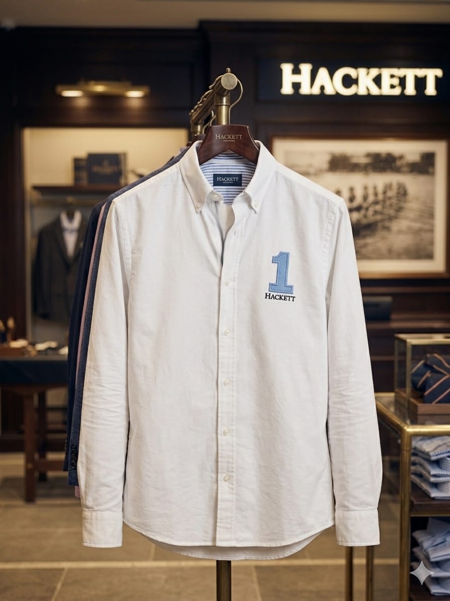 Luxury Hackett London regular fit white shirt made from 100% cotton
