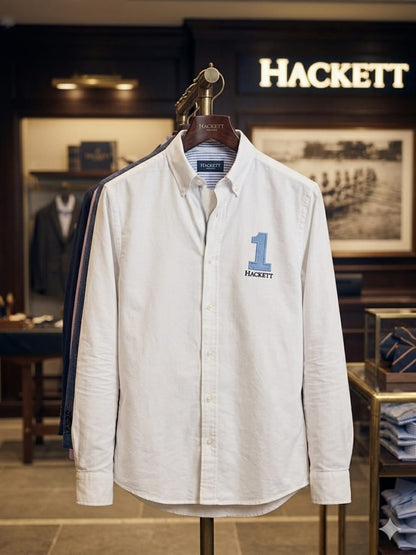 Luxury Hackett London regular fit white shirt made from 100% cotton
