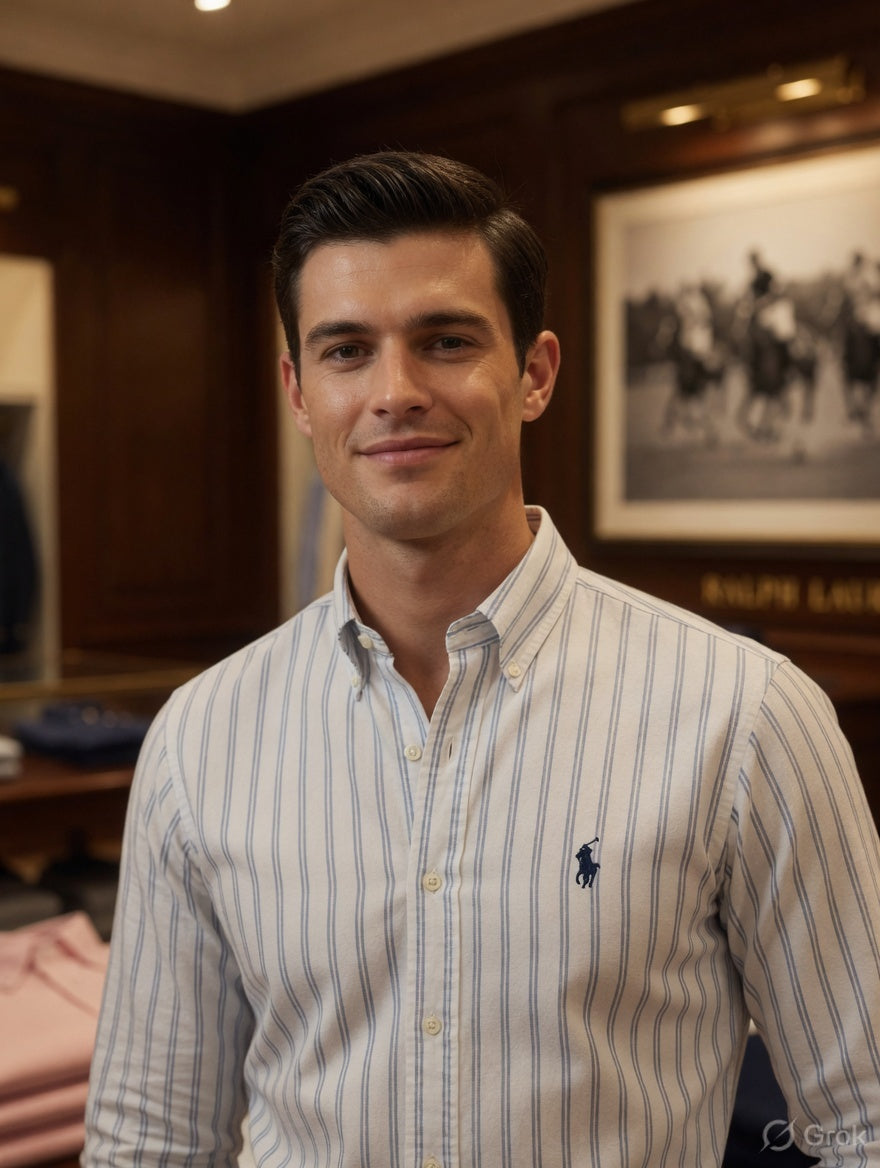 Ralph Lauren full sleeve designer cotton shirt with branded embossed buttons
