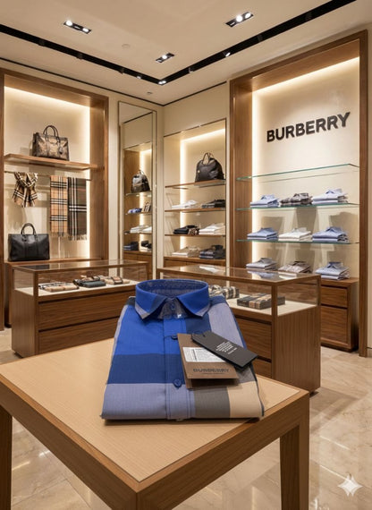 Luxury-inspired Burberry blue check casual men's shirt
