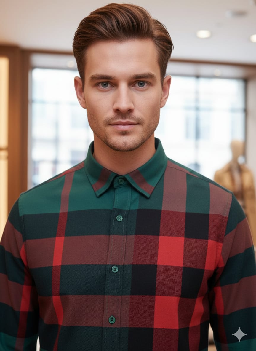 Burberry men's green checked cotton regular fit shirt
