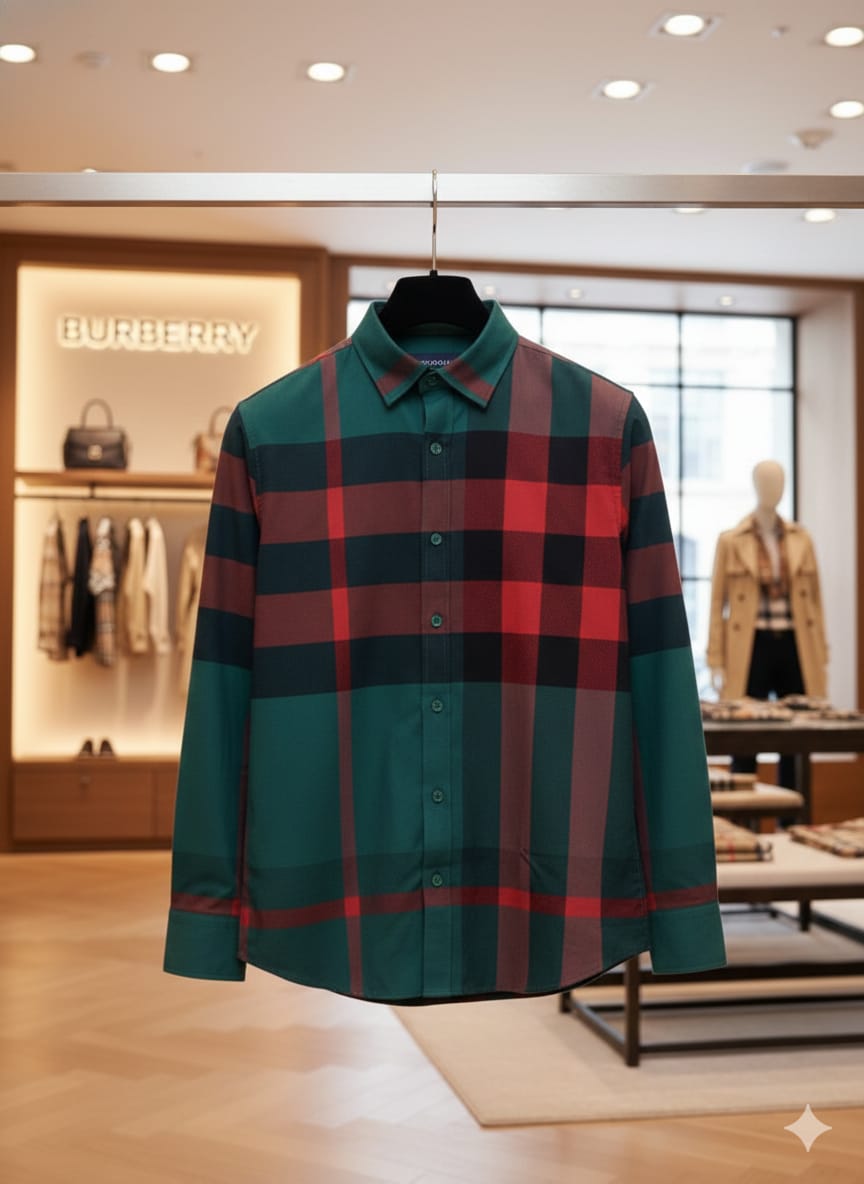 Luxury-inspired green checked men's regular fit shirt

