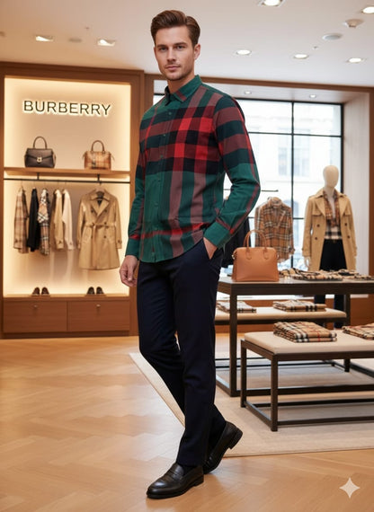 Premium green check full sleeve cotton shirt for men
