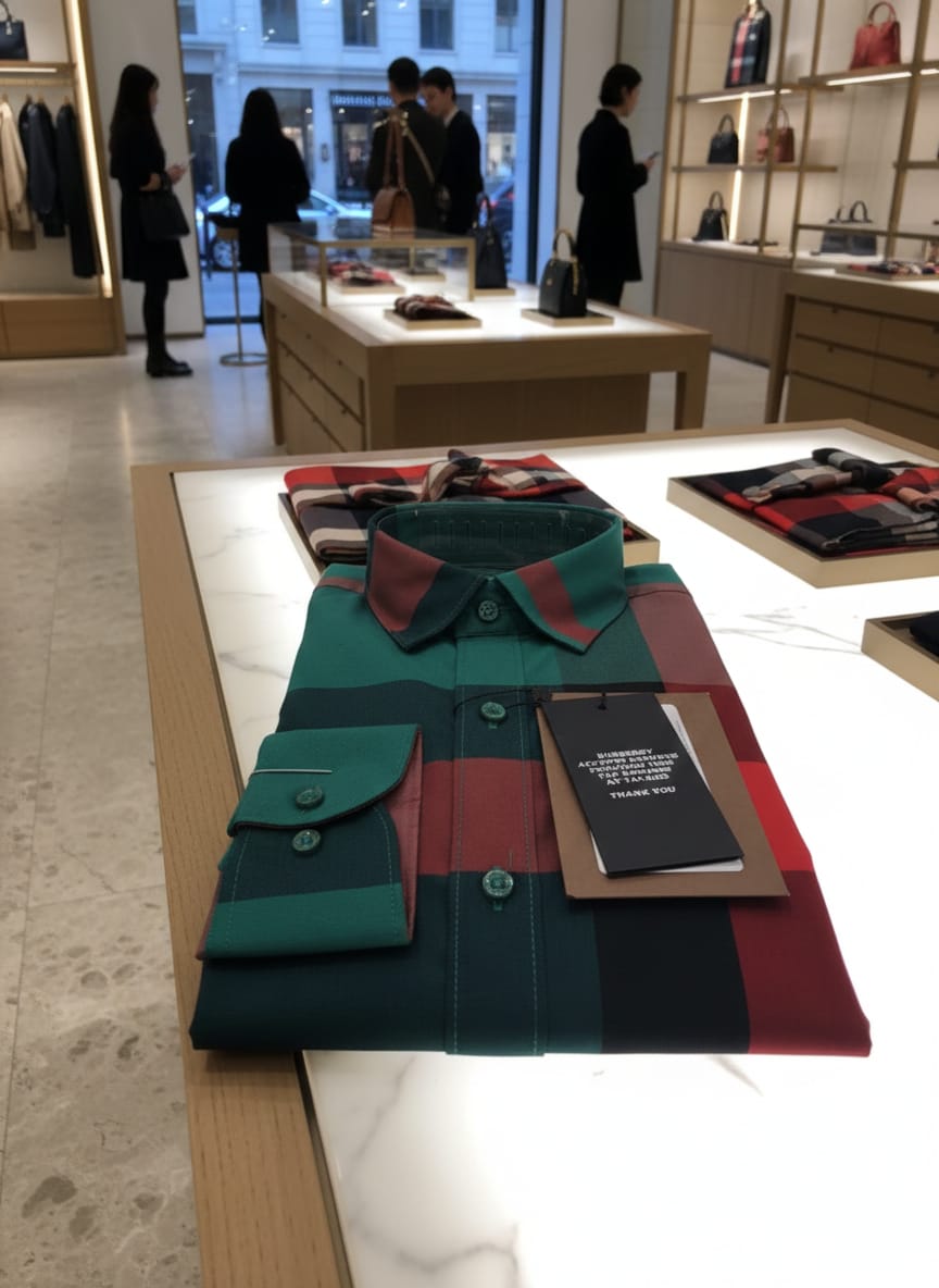 Green checked Burberry style casual cotton shirt
