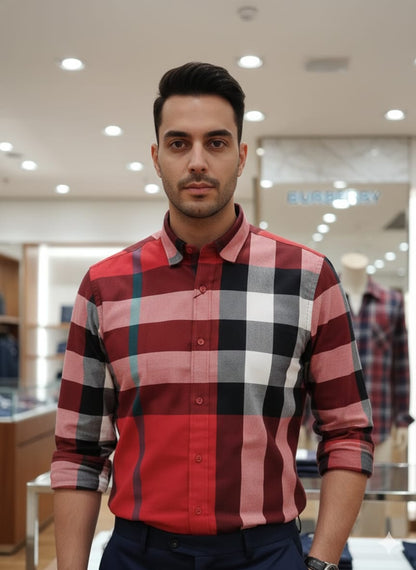 Premium red check full sleeve cotton casual shirt
