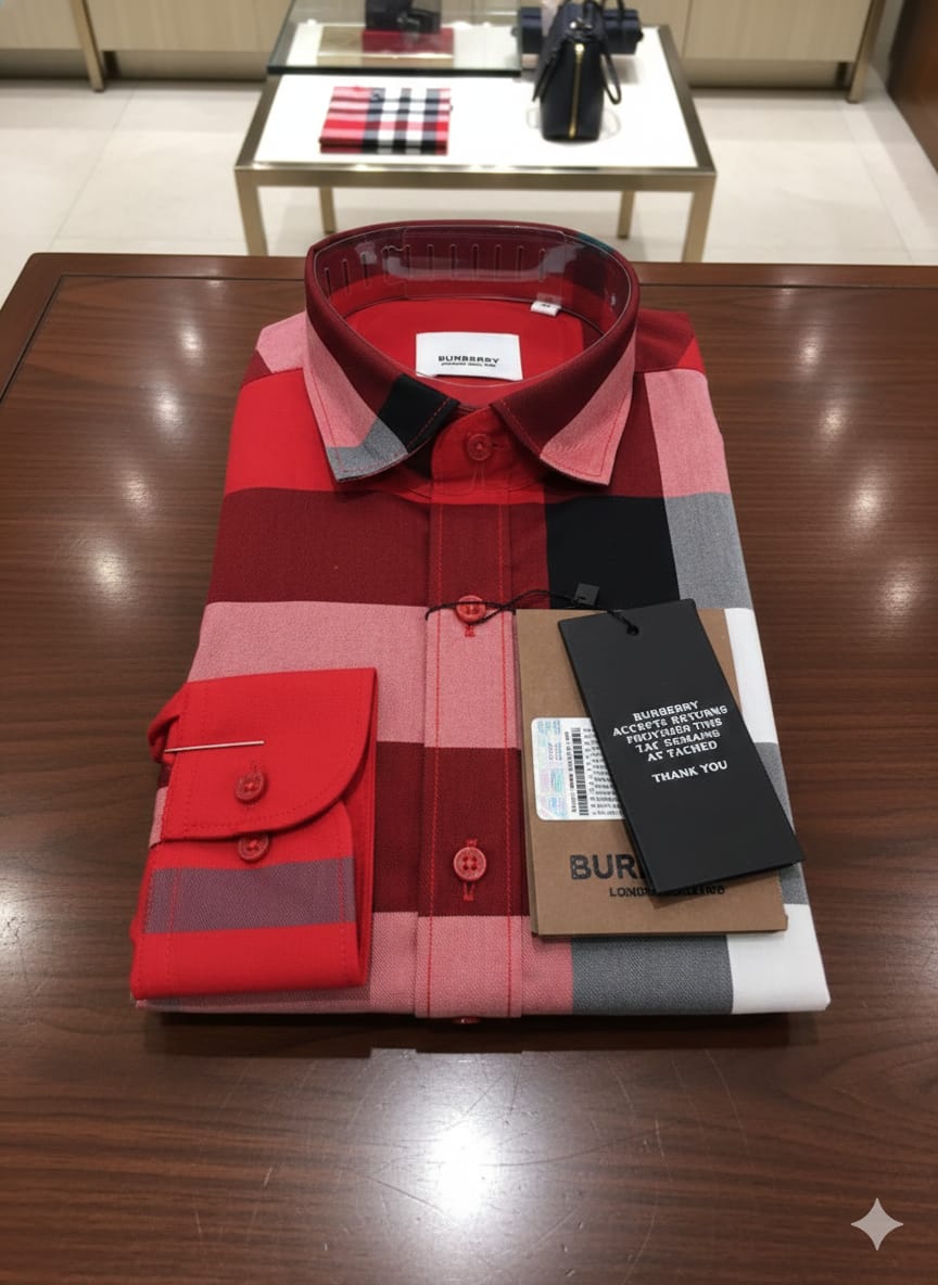Luxury-inspired red checked cotton men's shirt
