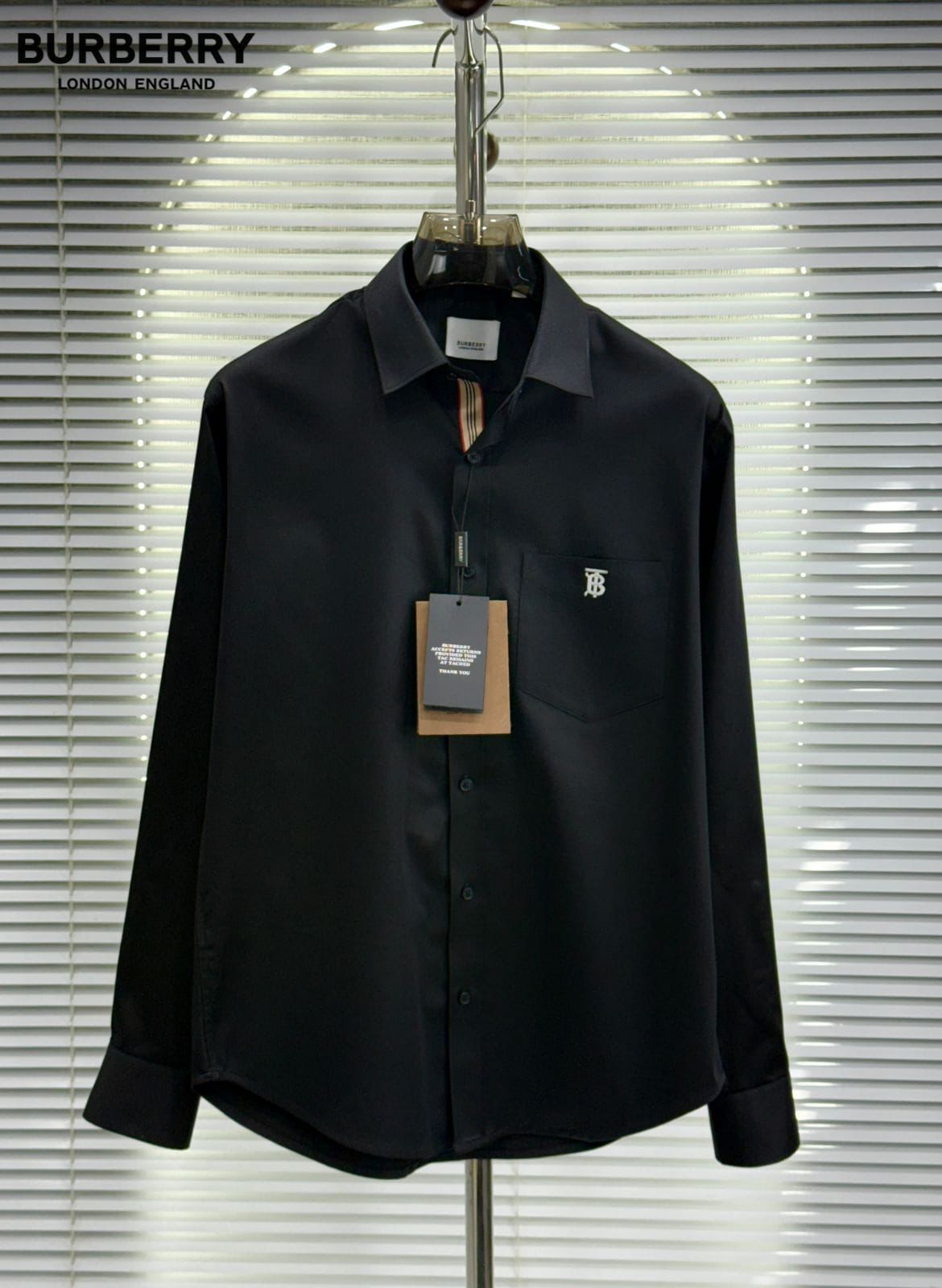 Burberry men's black cotton Oxford regular fit shirt with pocket logo
