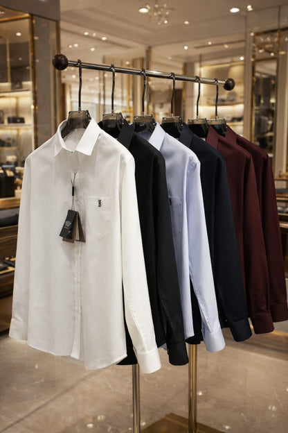 Burberry men's cotton Oxford shirts in navy, white, blue, wine and black
