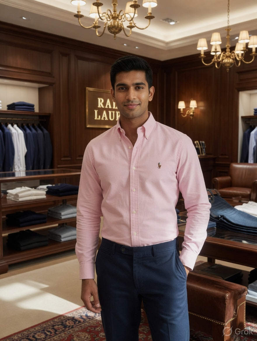 Premium pink Ralph Lauren full sleeve Oxford shirt
