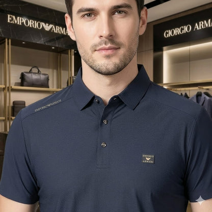Premium navy blue men's polo t shirt with original accessories