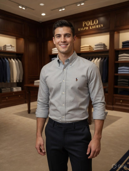 Ralph Lauren grey Oxford shirt with embossed buttons
