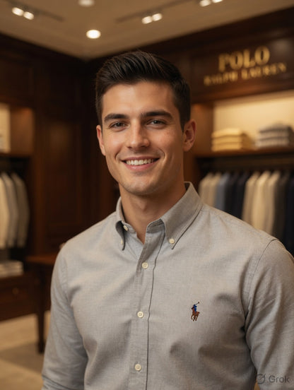 Ralph Lauren men's grey cotton Oxford regular fit shirt
