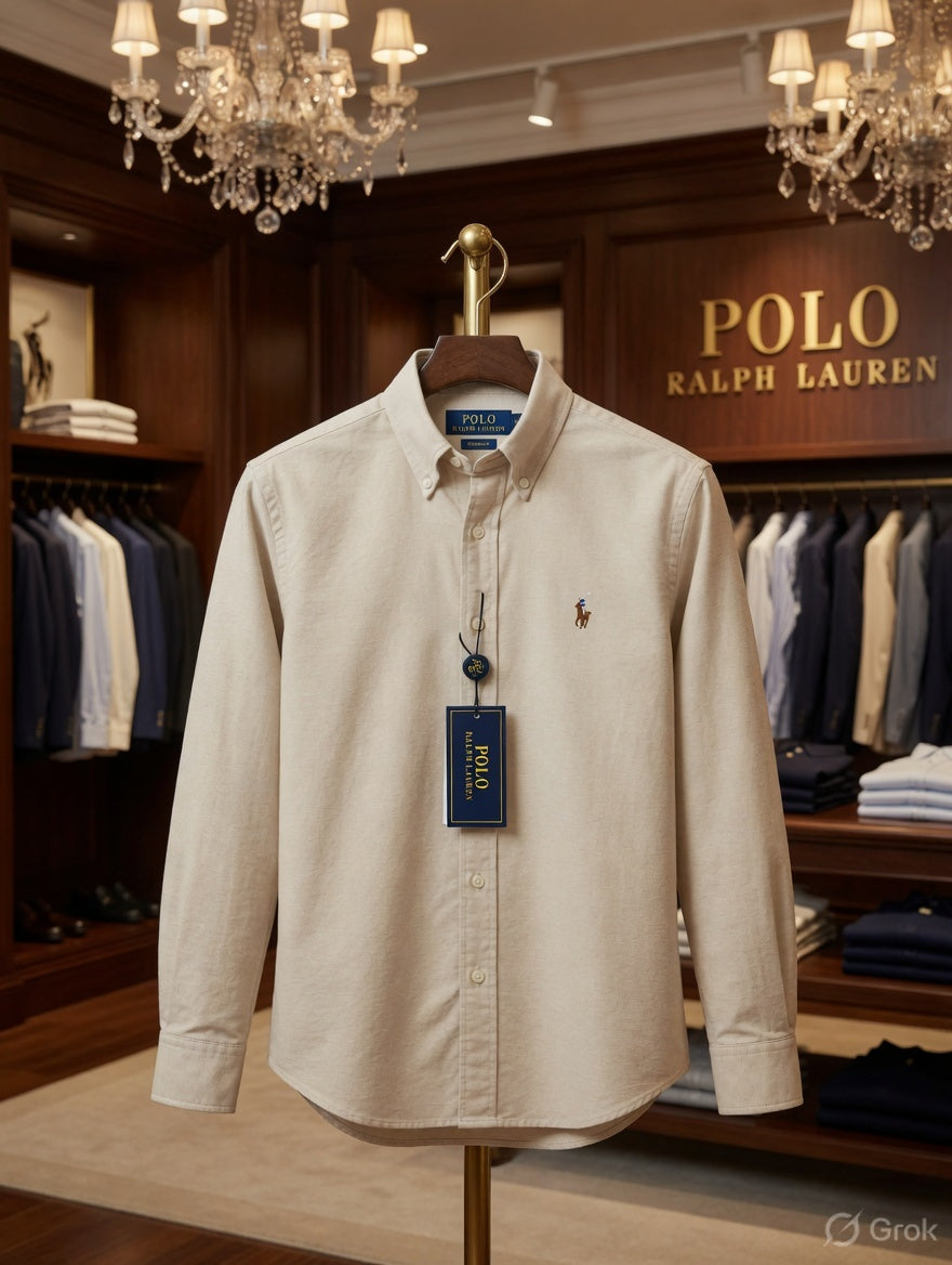 Premium beige Ralph Lauren full sleeve Oxford shirt
