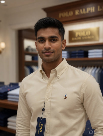 Luxury-inspired yellow cream Ralph Lauren casual shirt