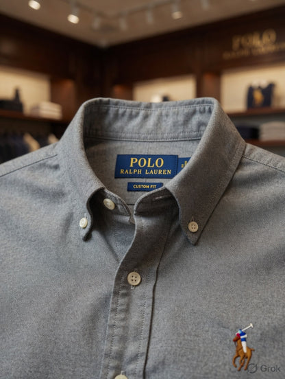 Premium dark grey Ralph Lauren full sleeve Oxford shirt

