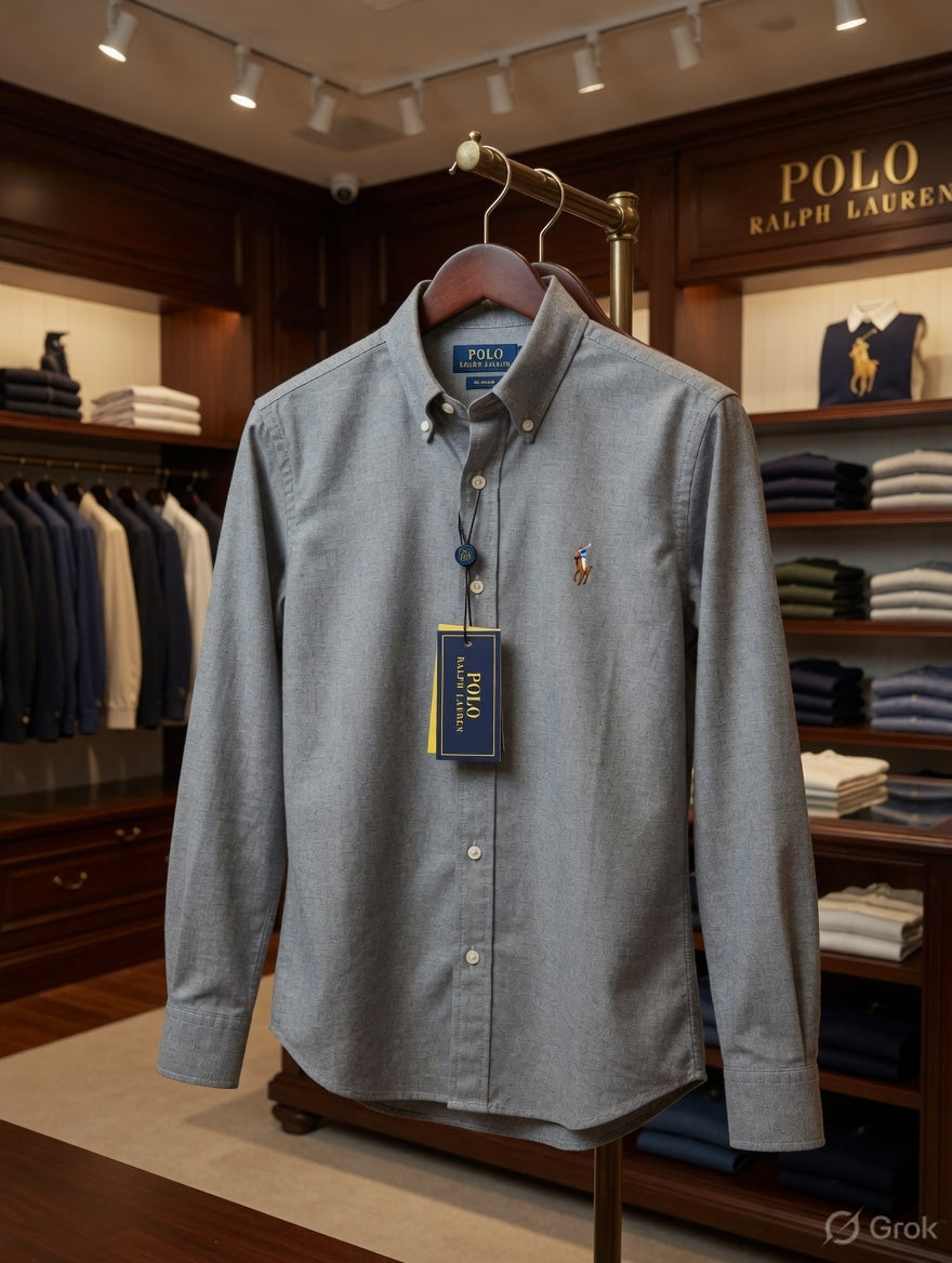 Ralph Lauren dark grey cotton casual shirt with embossed buttons
