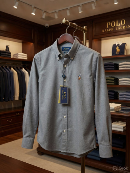 Ralph Lauren dark grey cotton casual shirt with embossed buttons
