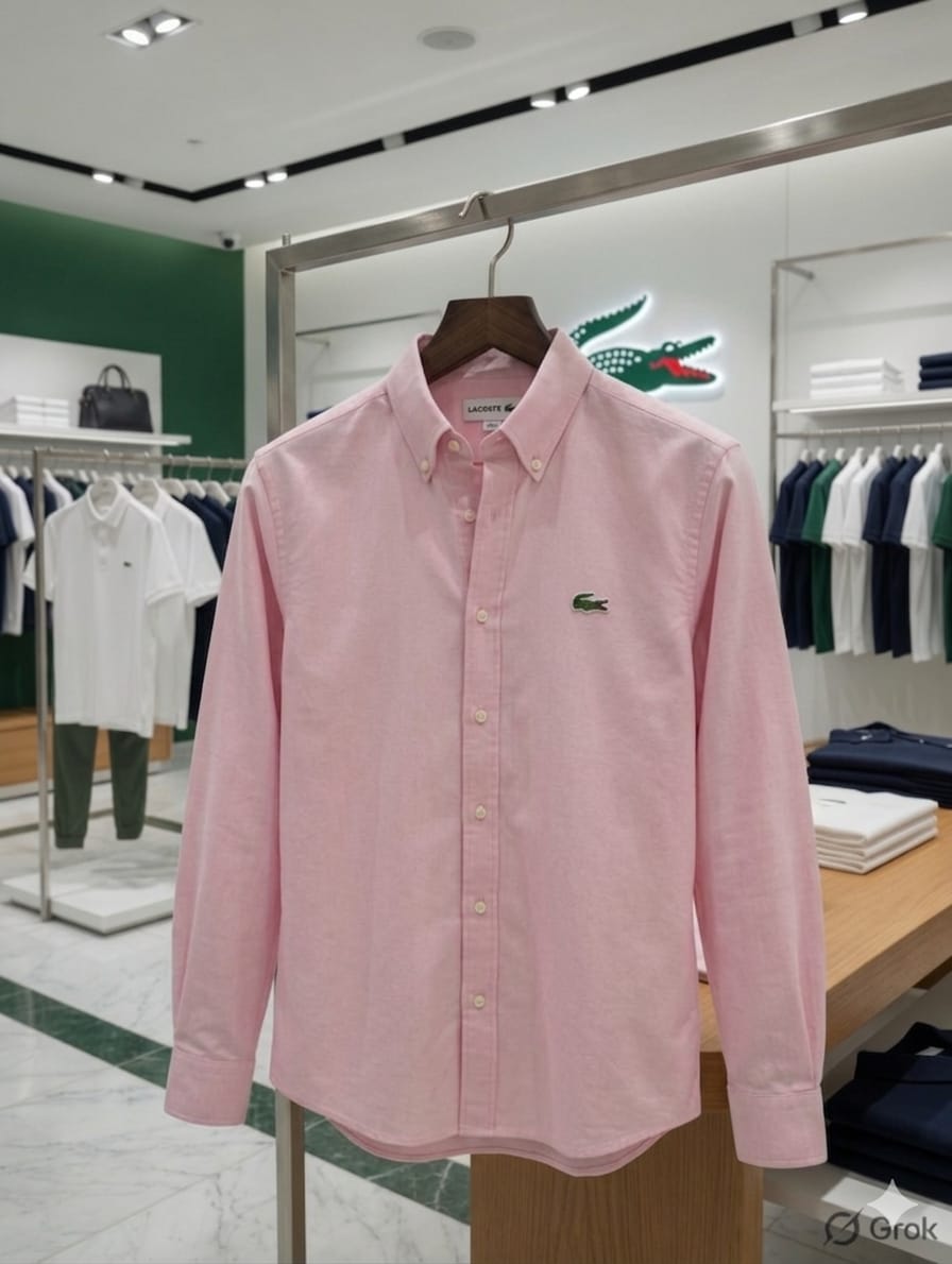 Lacoste men's pink cotton Oxford regular fit shirt
