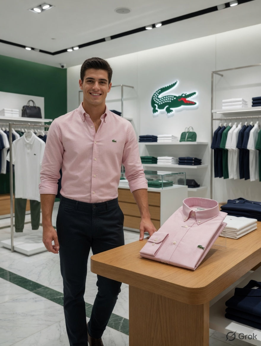 Lacoste pink cotton casual shirt with embossed buttons
