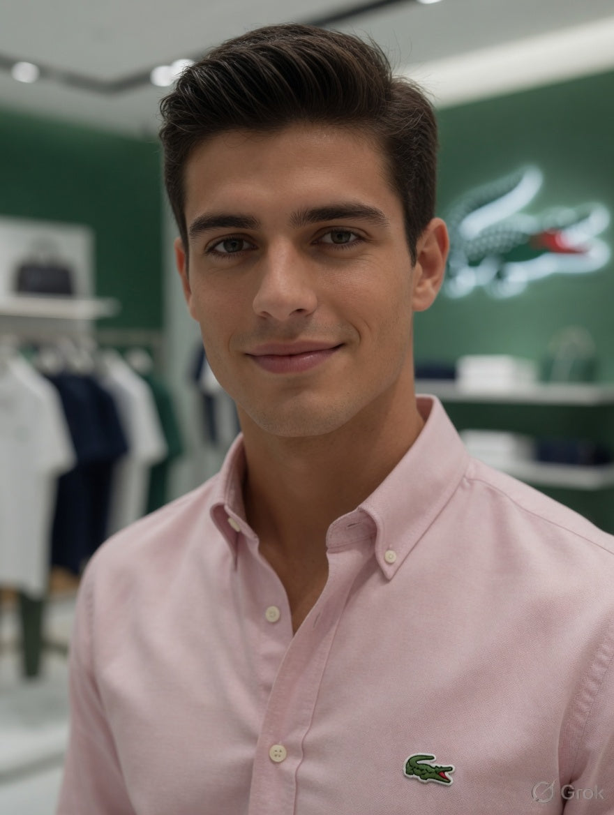 Luxury Lacoste pink Oxford shirt for office and smart casual wear