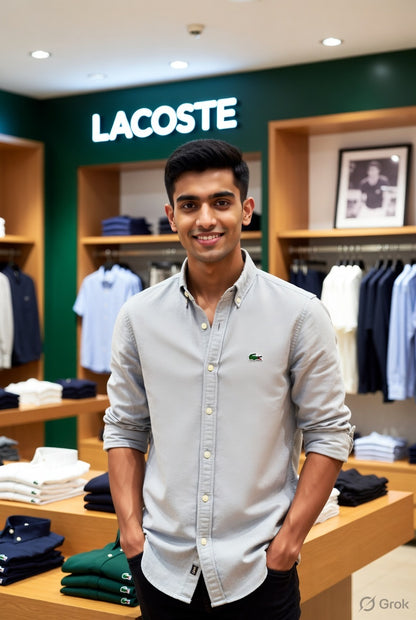 Luxury Lacoste soft lavender Oxford shirt with embossed buttons