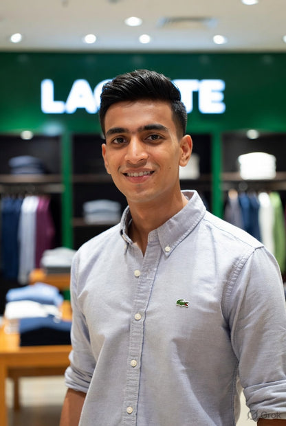 Lacoste soft lavender cotton casual shirt for men
