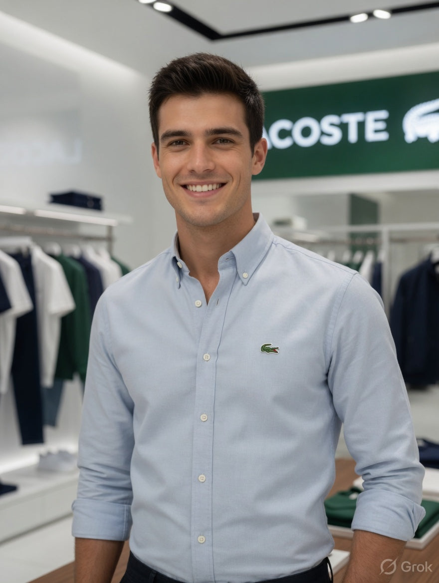 Lacoste men's sky blue cotton Oxford regular fit shirt
