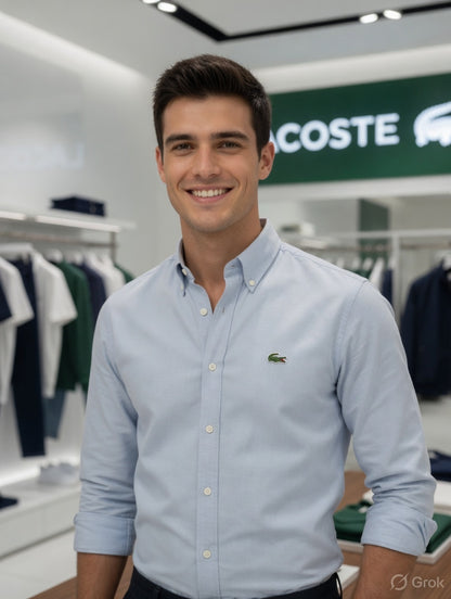 Lacoste men's sky blue cotton Oxford regular fit shirt
