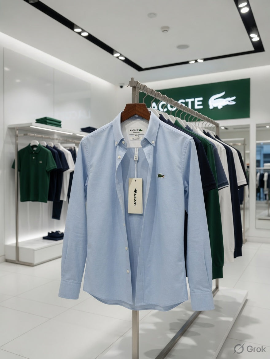 Lacoste sky blue cotton business casual shirt for men
